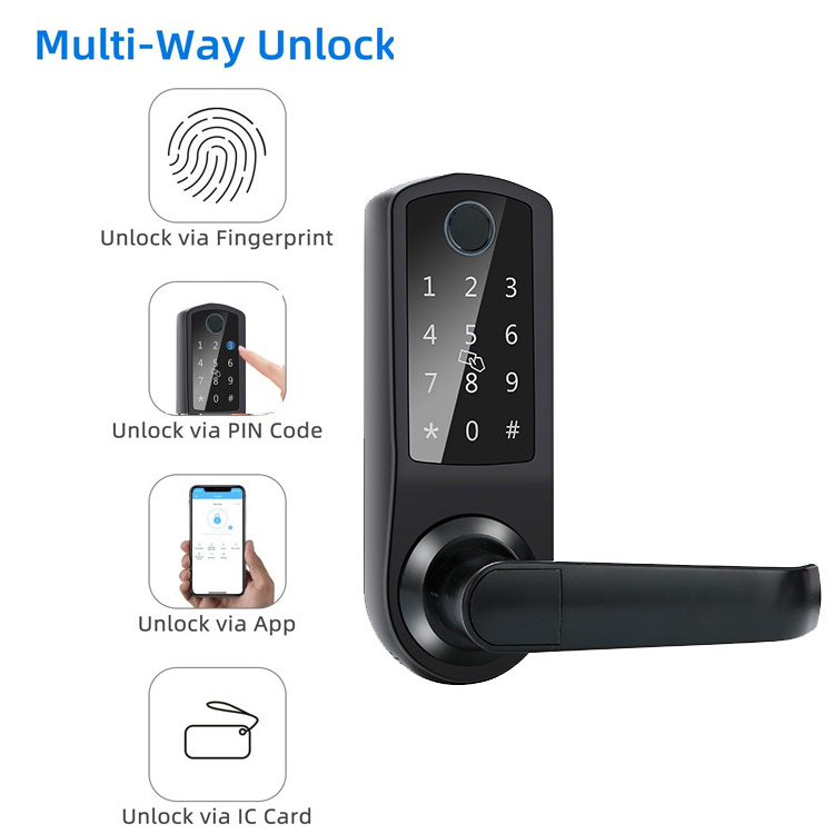 Newest Security 5-in-1 Keyless Entry Home Fingerprint Door Lock Smart Lock with Reversible Handle