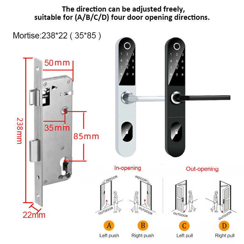 Slim WiFi APP TTLock Double Sided Fingerprint Code Card Smart Hooks Lock Sliding Door Handle Smart Lock