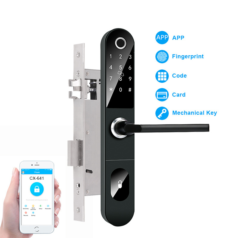 Slim WiFi APP TTLock Double Sided Fingerprint Code Card Smart Hooks Lock Sliding Door Handle Smart Lock