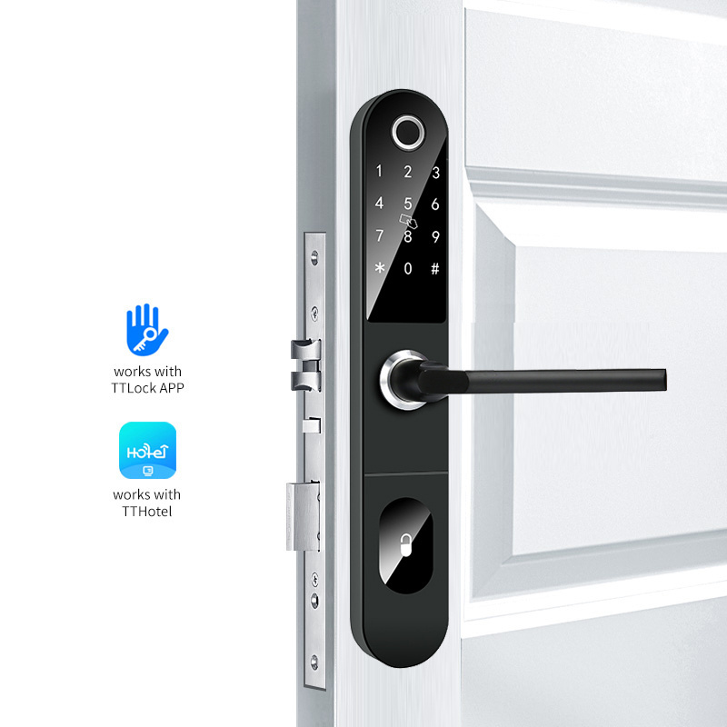 Slim WiFi APP TTLock Double Sided Fingerprint Code Card Smart Hooks Lock Sliding Door Handle Smart Lock