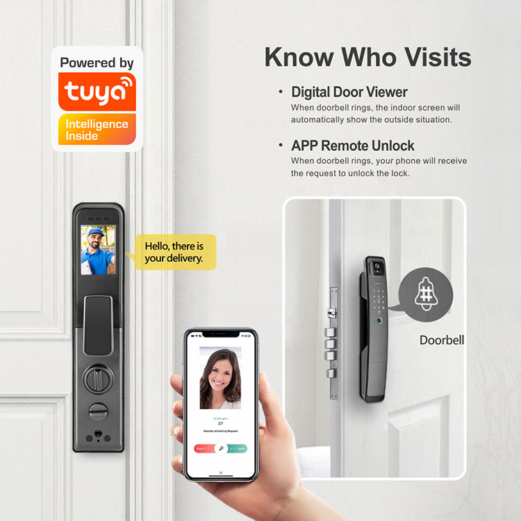 Easloc Electronic Biometric Fingerprint 3D Face Recognition Tuya Smart Door Lock with Camera for Front Door