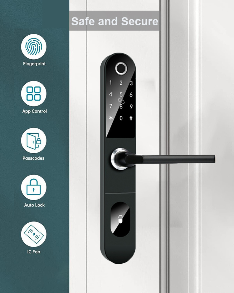 Safety Digital Electronic Handle Smart Lock Touch Screen Biometric Fingerprint Grill Door Lock with Ble WiFi TTlock App for Home