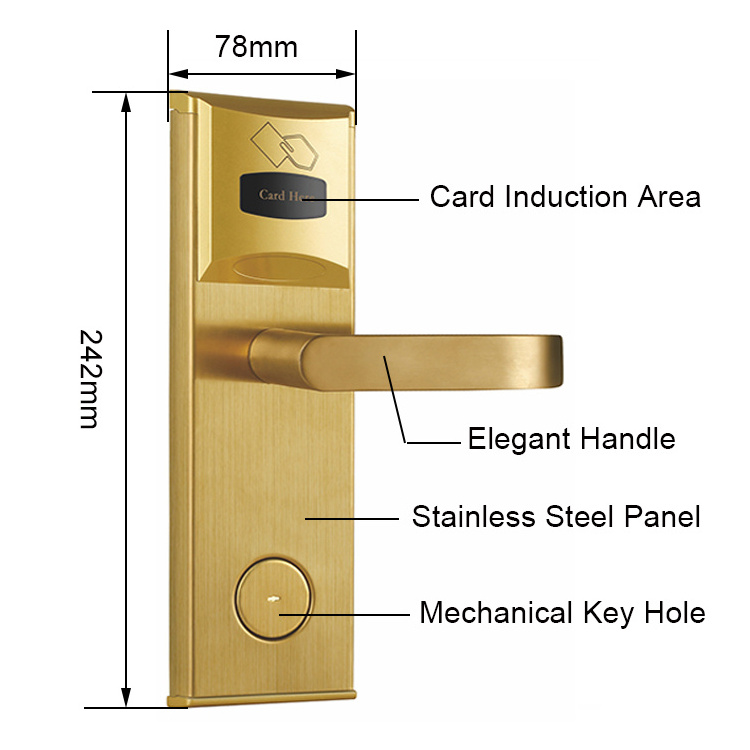 Hot Selling Gold Color rfid Key Card Hotel Door Lock