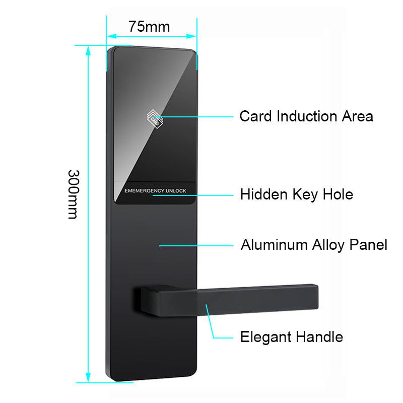 Proximity Card Hotel Door Handle Lock Smart Card RFID Hotel Door Lock with Software and Encoder