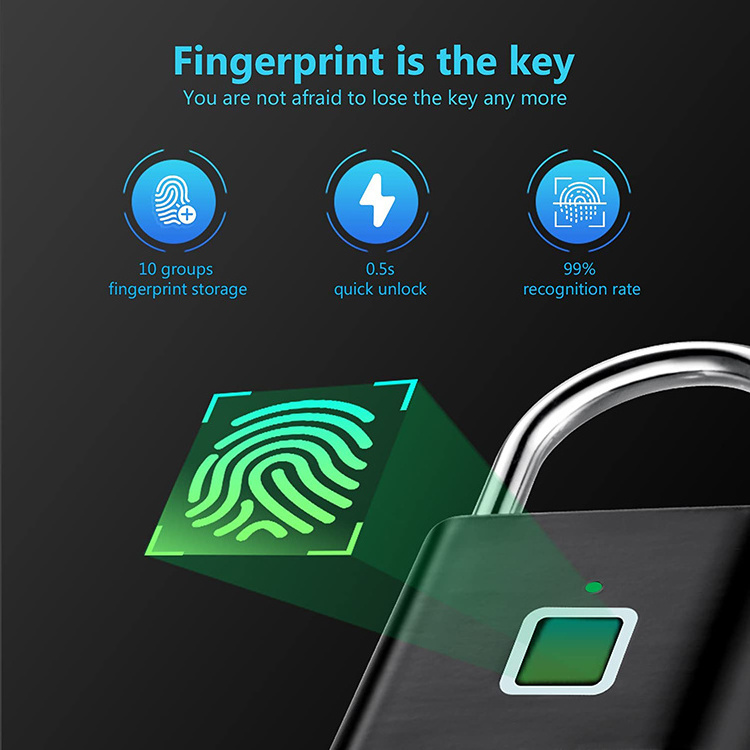 High Security Keyless Waterproof IP65 Magetic Fingerprint Padlock