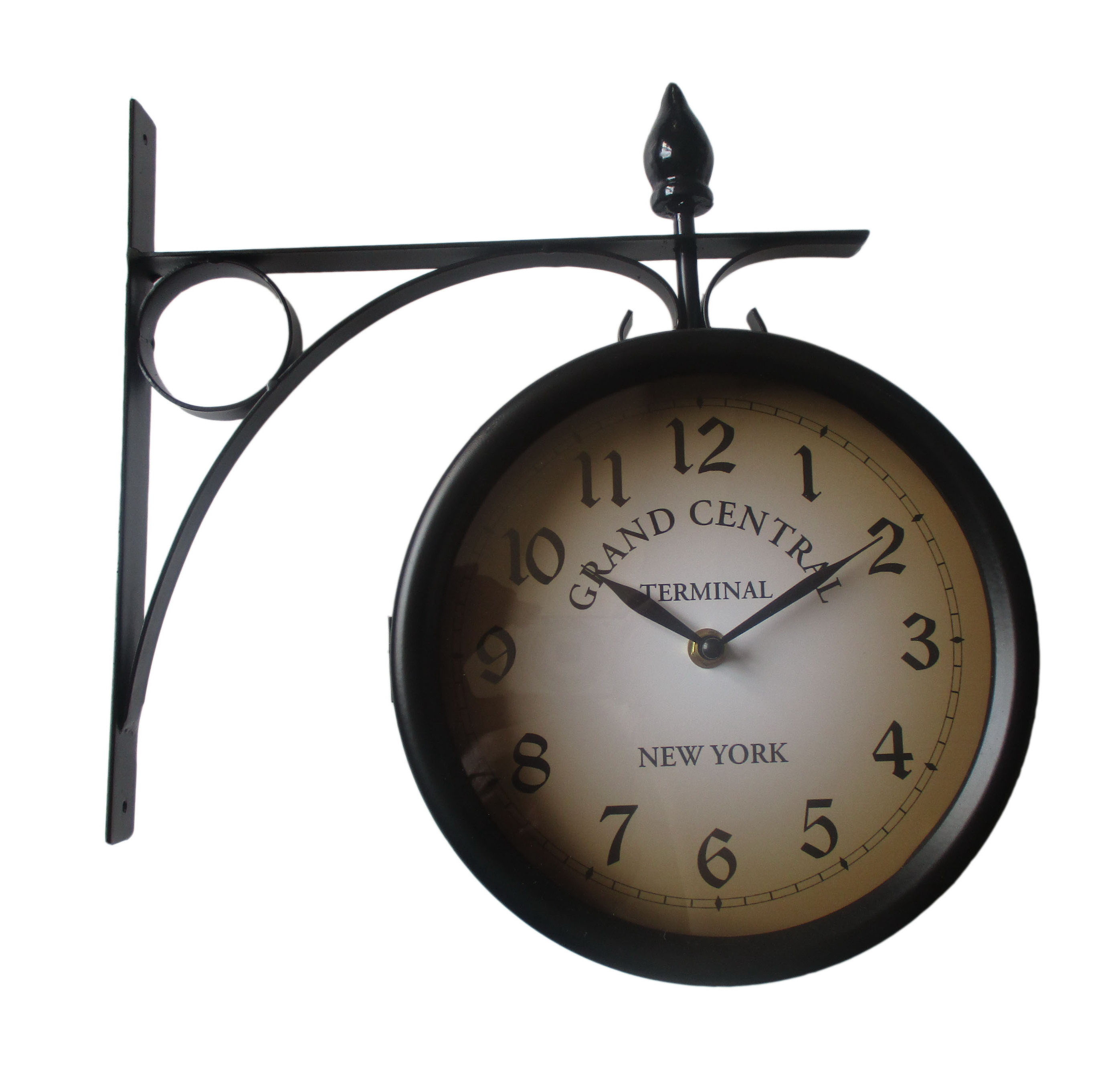 Wrought Iron Antique-Look Round Wall Hanging Double Sided Two Faces Retro Station Clock