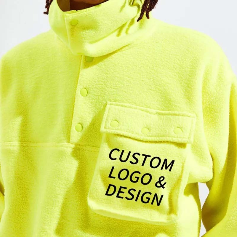 OEM Custom Oversized Extended Collar Pullover Winter Fleece Patch Pocket Polar fleece Jacket