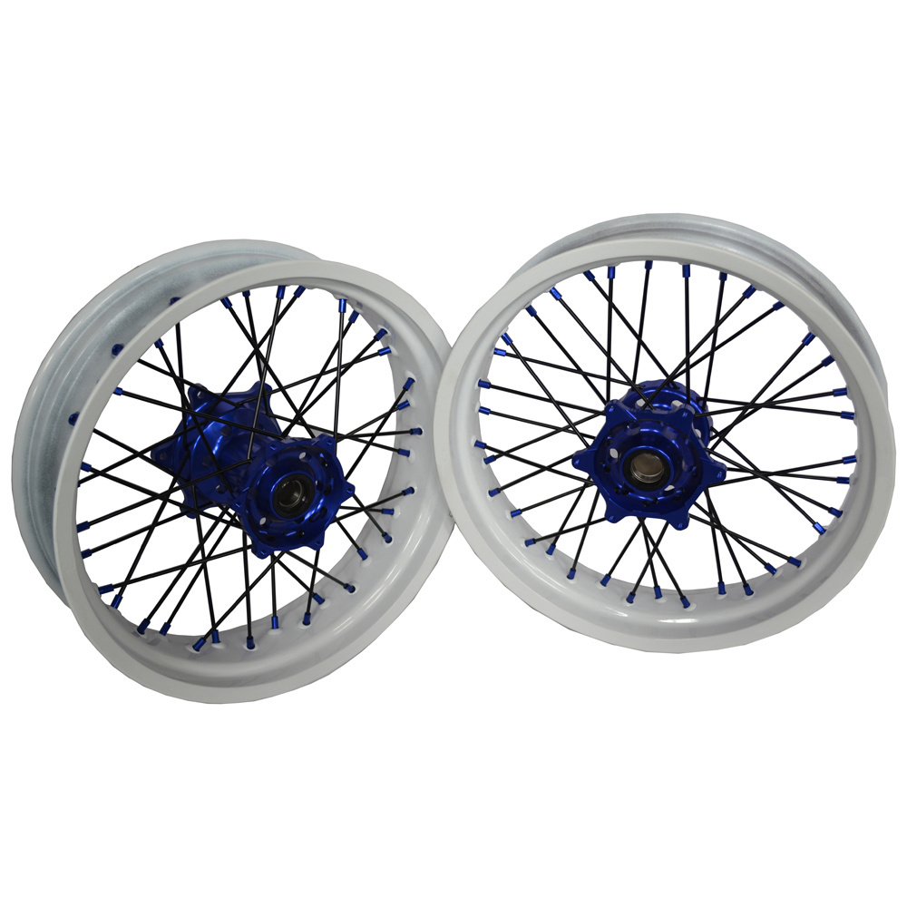 MOQ 1set white rim supermoto wheels dirt bike moto supermotard motorcycle alloy wheel