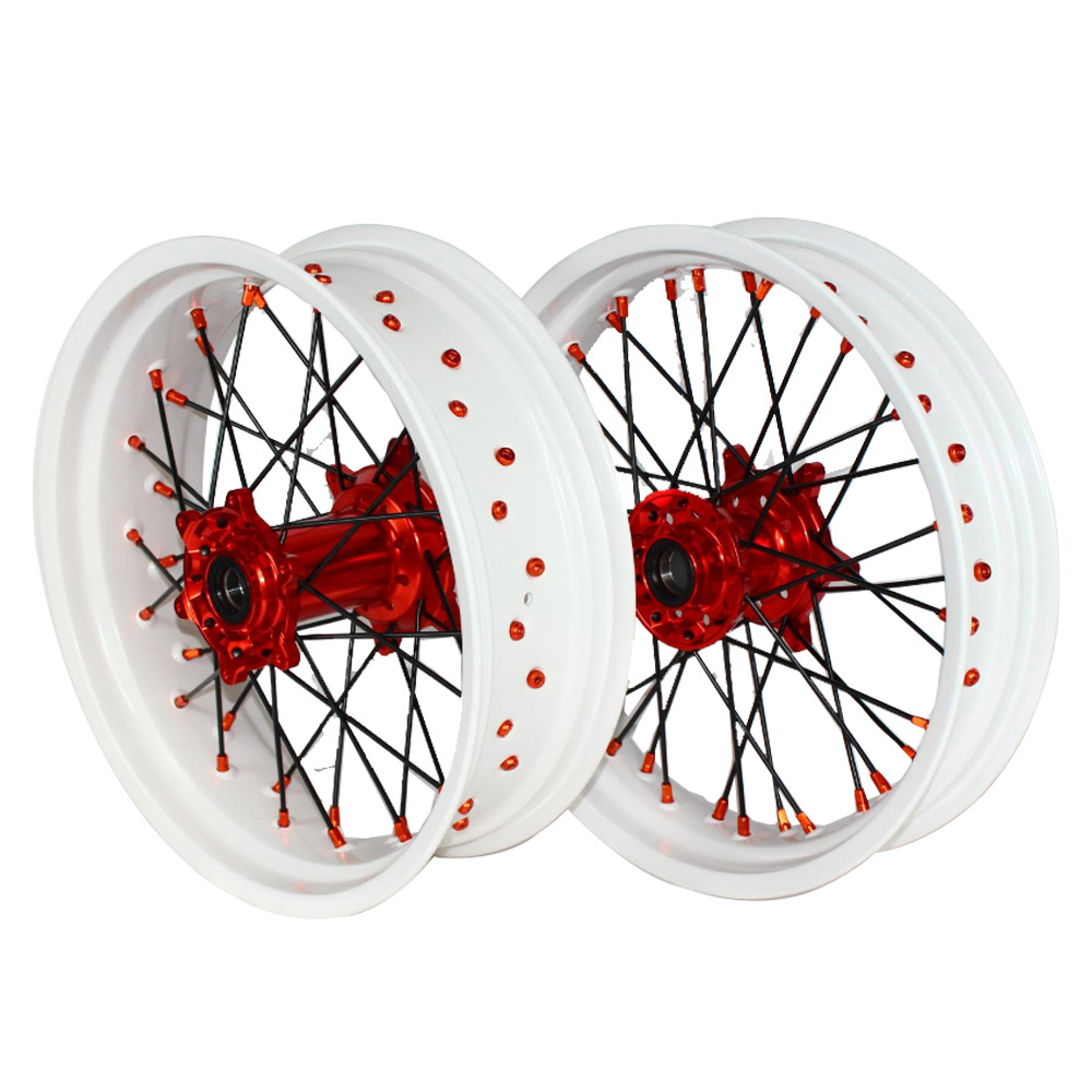 MOQ 1set white rim supermoto wheels dirt bike moto supermotard motorcycle alloy wheel