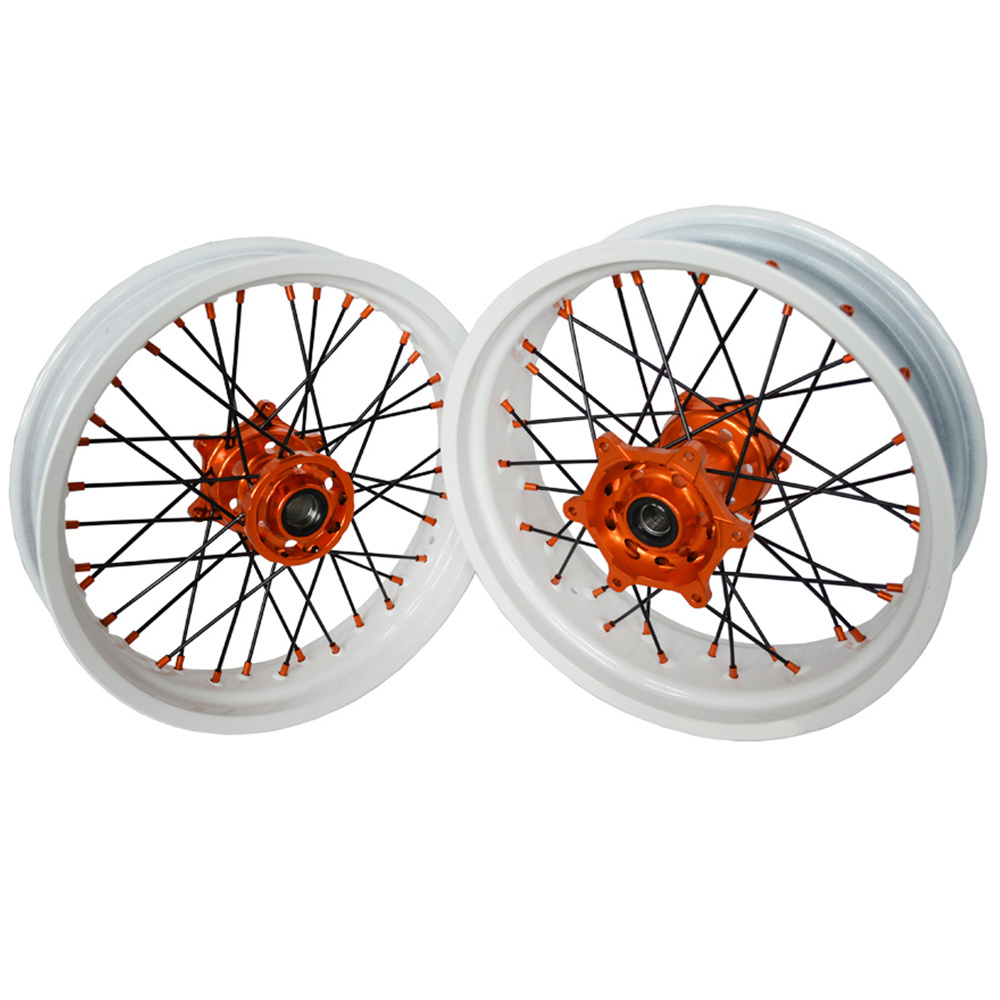 MOQ 1set white rim supermoto wheels dirt bike moto supermotard motorcycle alloy wheel