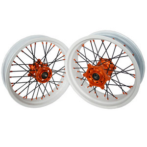 MOQ 1set white rim supermoto wheels dirt bike moto supermotard motorcycle alloy wheel