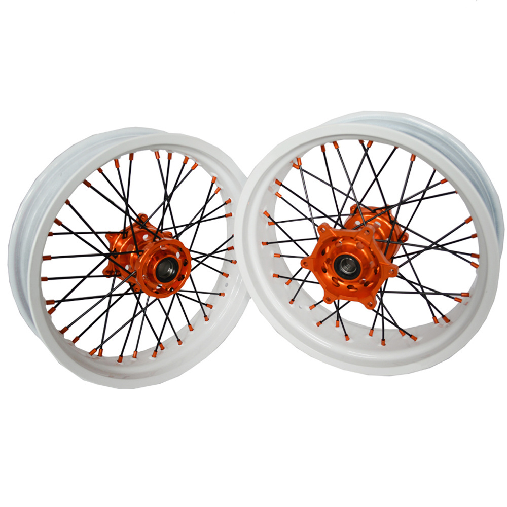 Custom White rim Orange Hub with Black Spokes EXC 125 250 450 Super Motard Wheels For KTM