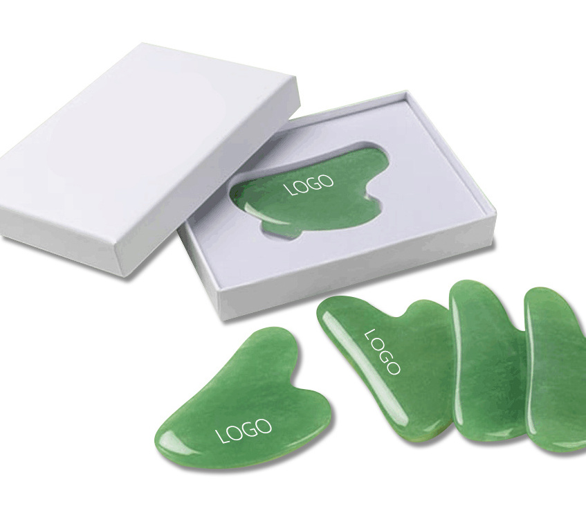 Factory Oem Skin Massager Nature Heart Stone Face Guasha Green Jade Guasha Scraping Massage Tool