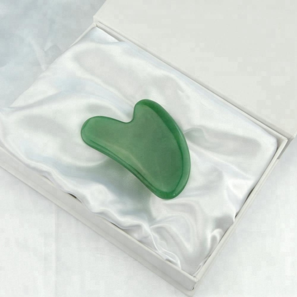 Factory Oem Skin Massager Nature Heart Stone Face Guasha Green Jade Guasha Scraping Massage Tool