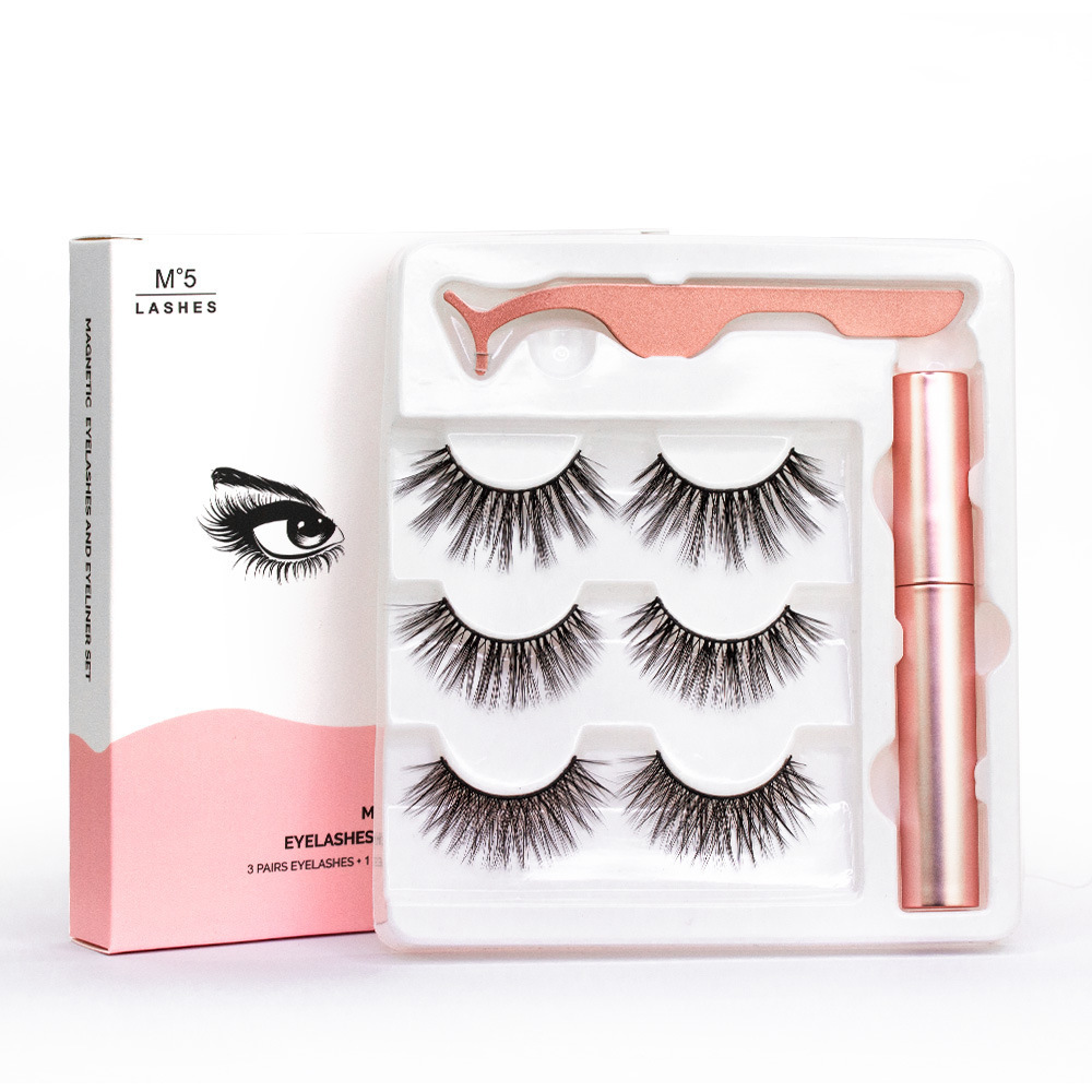 Wholesale glamnetic 5d mink magnetic eyelash with eyeliner private label false eyelash magnetic set kit 3 pairs