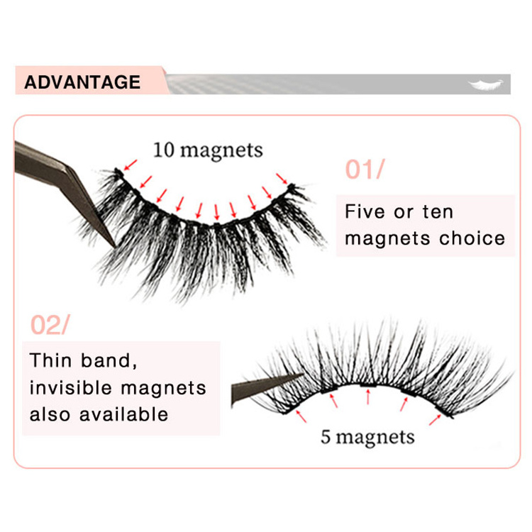 Wholesale glamnetic 5d mink magnetic eyelash with eyeliner private label false eyelash magnetic set kit 3 pairs