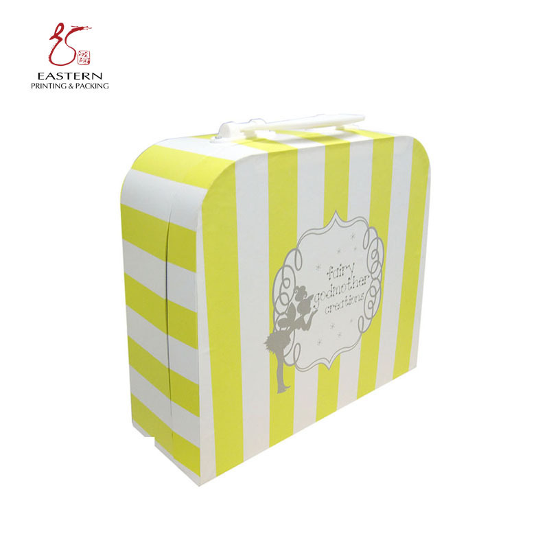 Custom CMYK Printing Children Paper Valise En Carton Kids Mini Cardboard Suitcase Gift Packaging Box With Plastic/Metal Handle