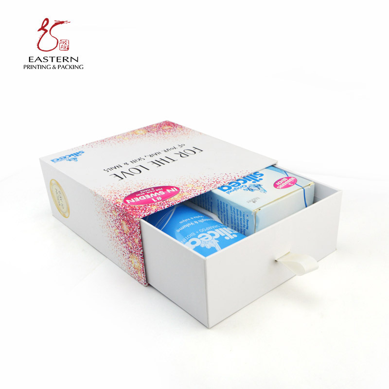 Luxury Custom Logo Rigid Sliding Out Drawer Box for Fancy Cosmetic Gift boxes Human Hair wig Packaging box with Ribbon