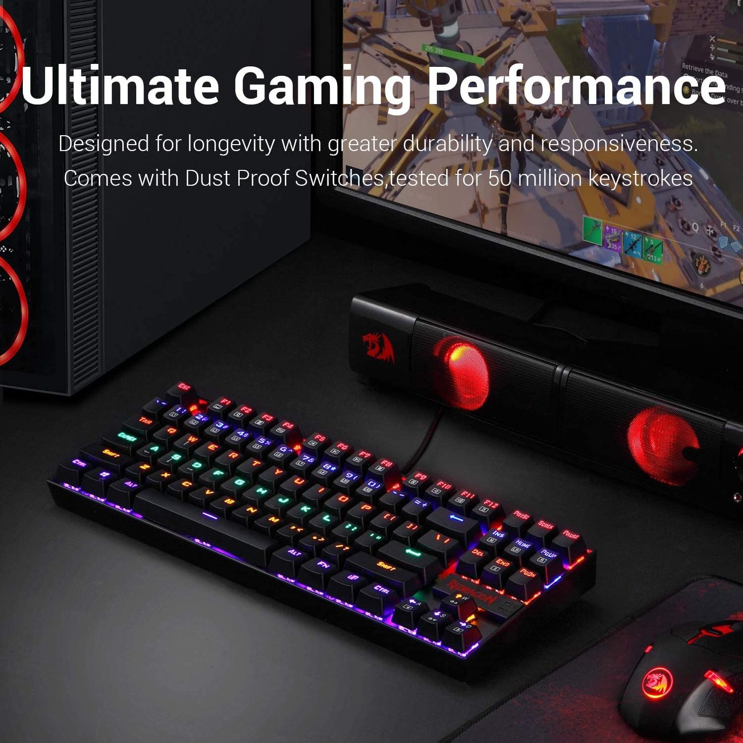 Redragon 87 Keys K552 Mechanical Gaming Keyboard RGB LED Rainbow Backlit Wired Keyboard with Red Switches for Windows Gaming PC