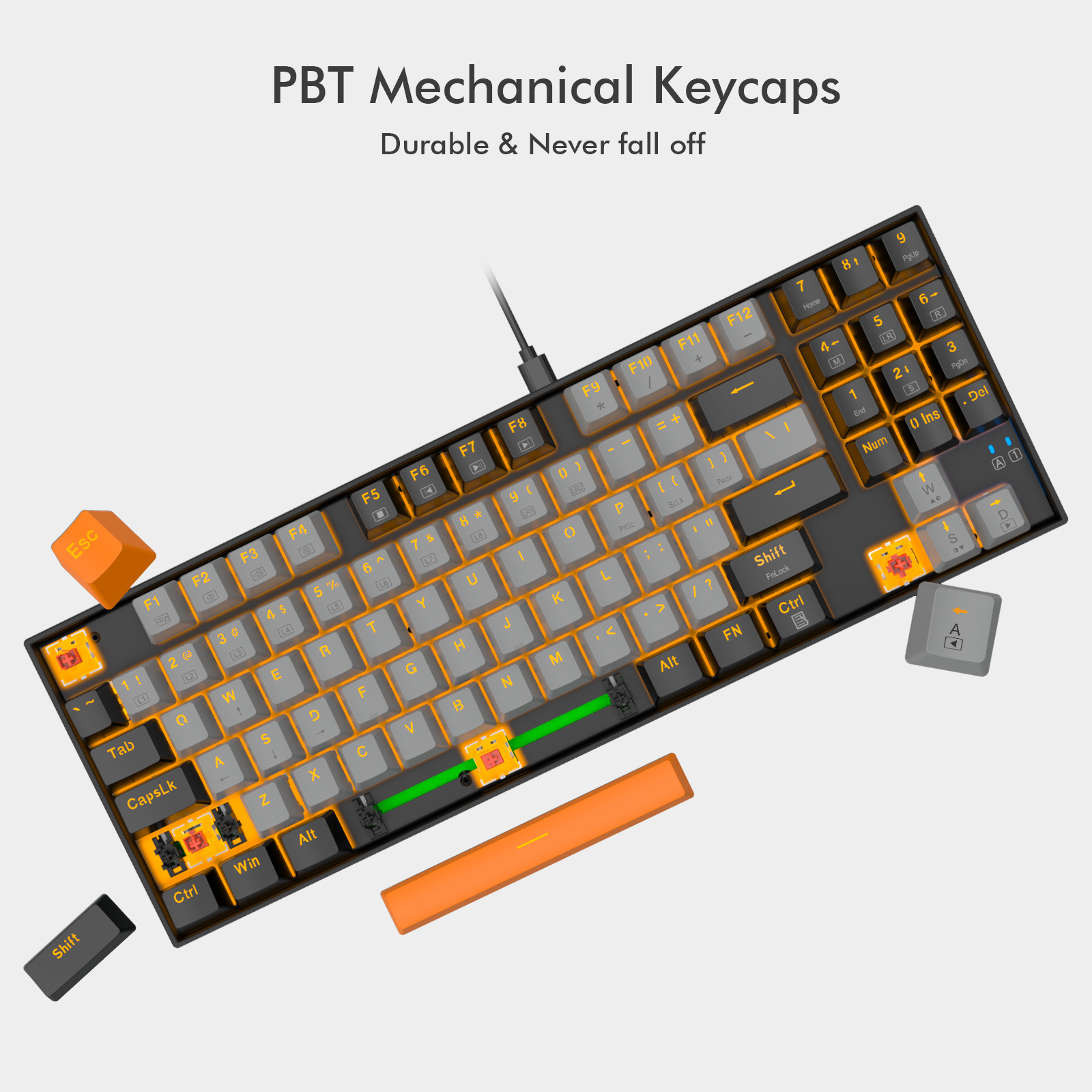 New layout 80% compact mechanical  PBT  linear Red switch  LED Backlight gaming mechanical keyboard for laptop PC computer