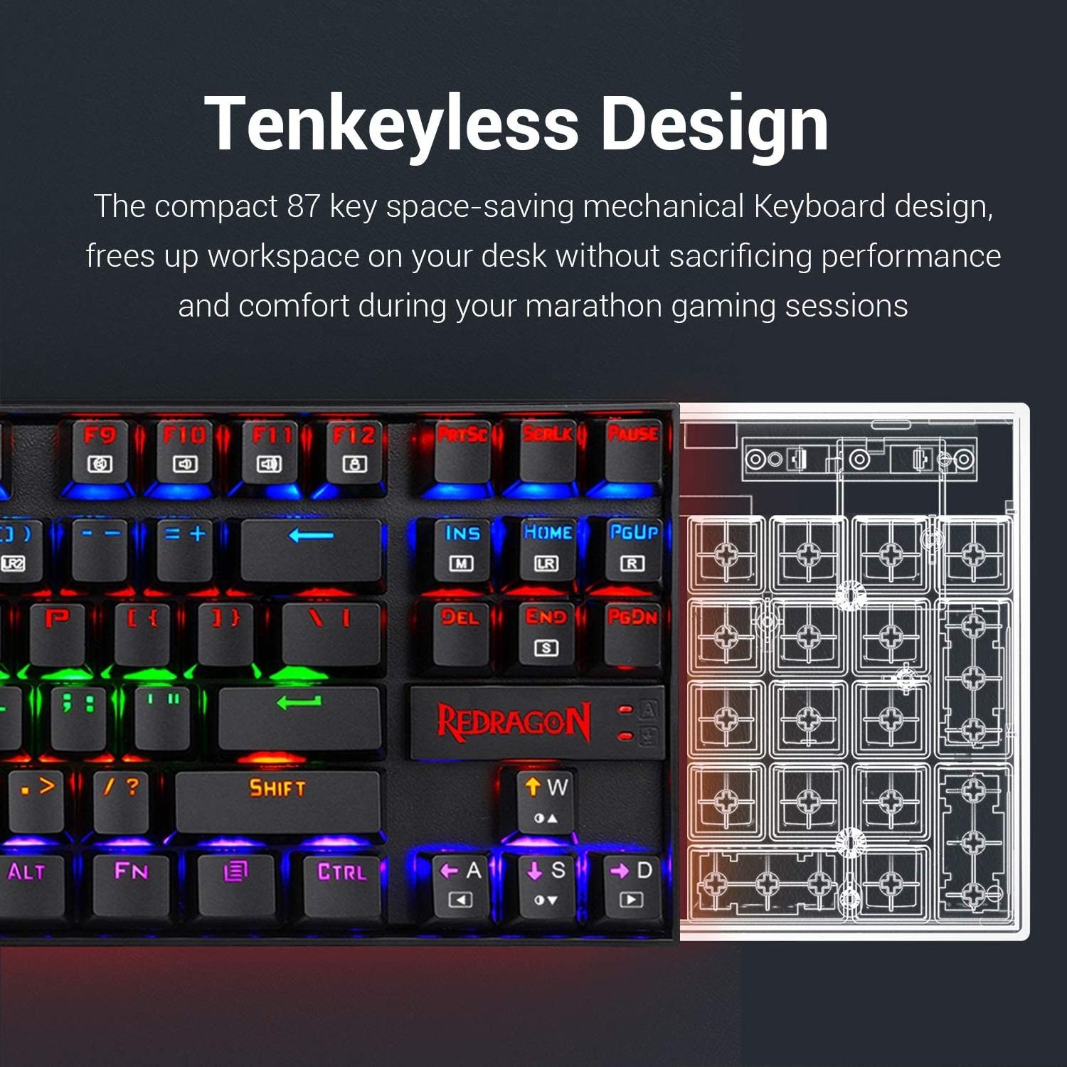 Redragon 87 Keys K552 Mechanical Gaming Keyboard RGB LED Rainbow Backlit Wired Keyboard with Red Switches for Windows Gaming PC