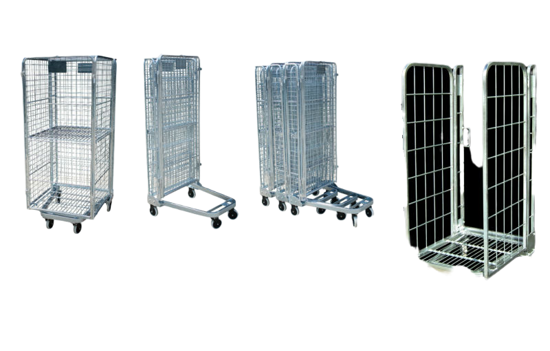 Galvanized Powder coated Foldable Rolling Shopping Carts with Four Wheels Roll container