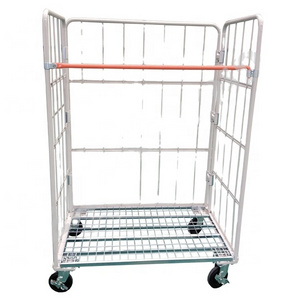 Galvanized Powder coated Foldable Rolling Shopping Carts with Four Wheels Roll container