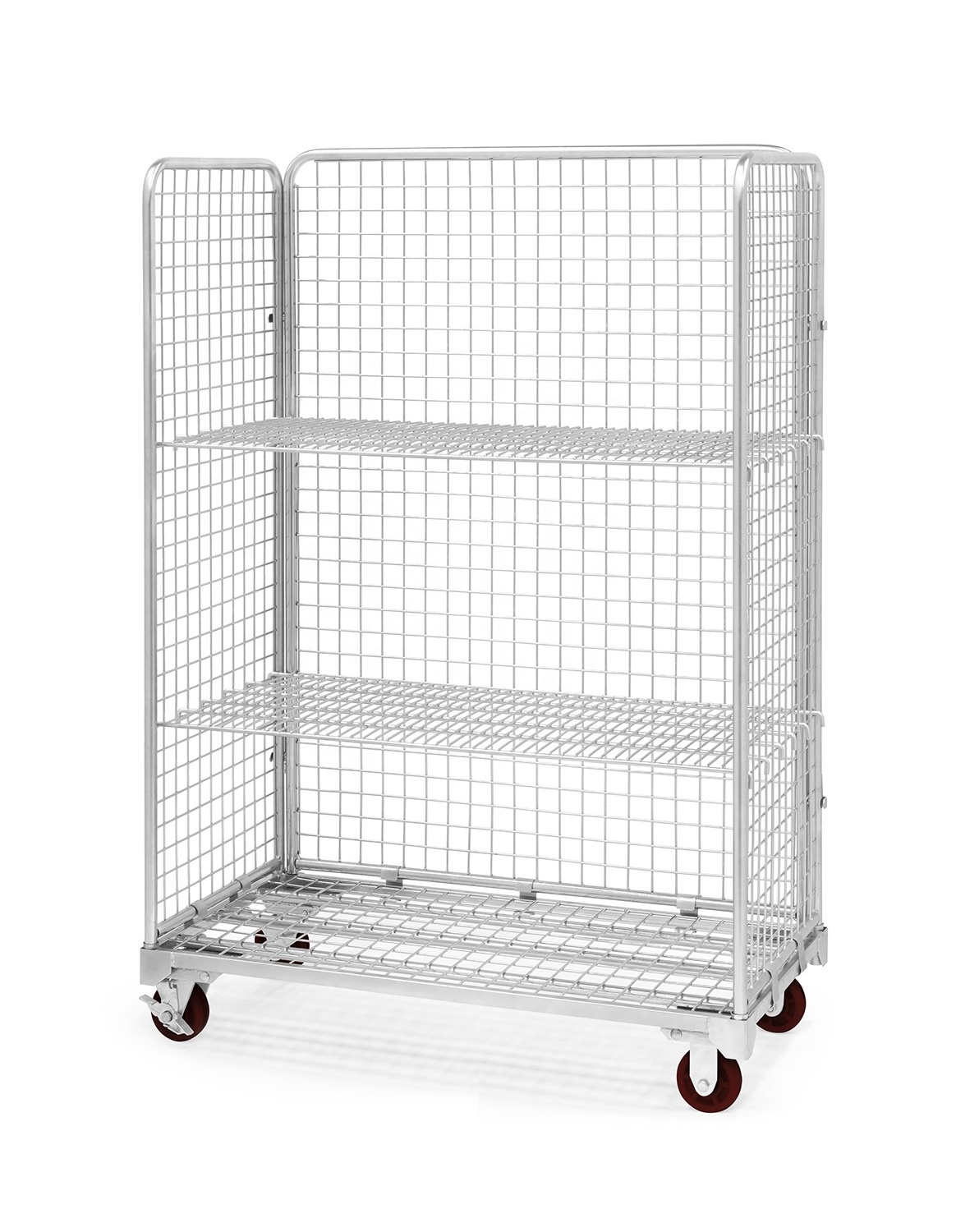 Galvanized Powder coated Foldable Rolling Shopping Carts with Four Wheels Roll container