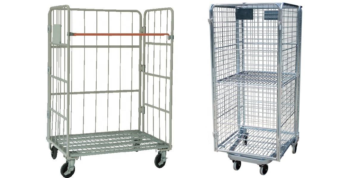 Customized Steel Zinc Laundry Rolling Trolley Cart galvanized metal industrial warehouse heavy duty logistics trolley