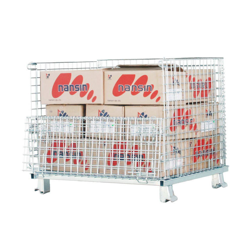 High Quality Logistics Collapsible Stackable Metal Pallet Steel Wire Mesh Container Storage Cages for Warehouse