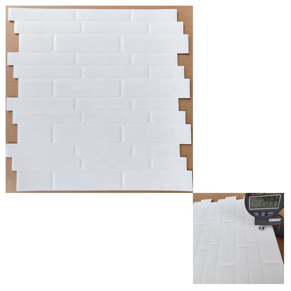 Cheap PU Self-adhesive Sticker Waterproof 3D Peel and Stick Backsplash Wall Tile white Subway polygonal Brick tiles for Kitchen