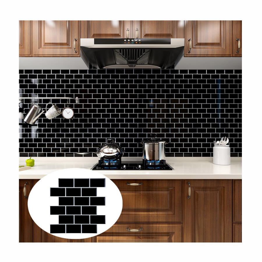 Black Subway brick Waterproof Wallpaper for Kitchen Decor 3d peel and stick basksplash