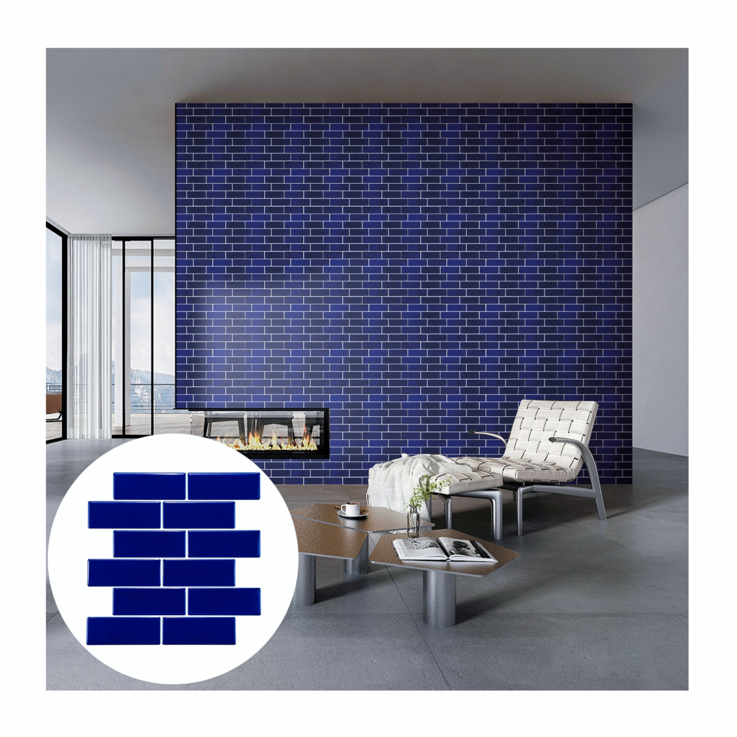 Hot selling peel and stick wall tiles blue wallpaper for home wall decoration