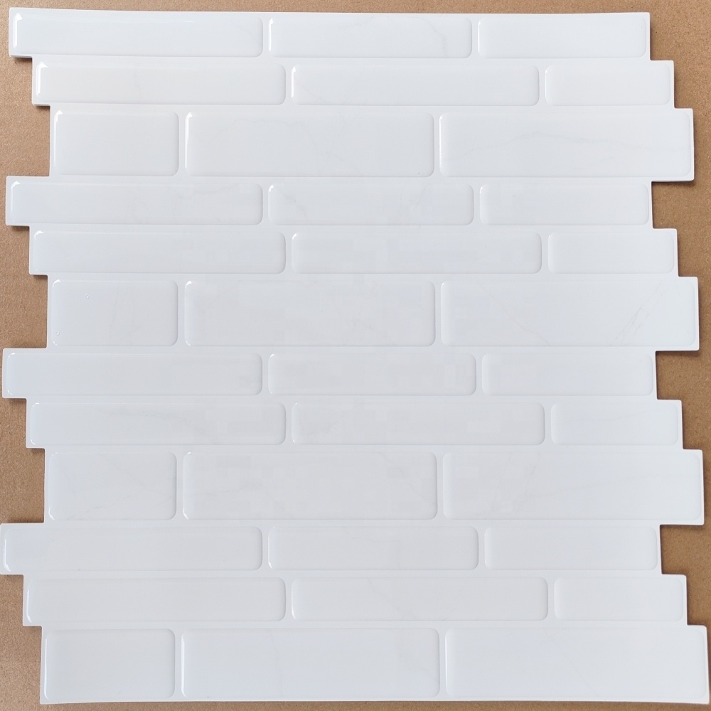 Cheap PU Self-adhesive Sticker Waterproof 3D Peel and Stick Backsplash Wall Tile white Subway polygonal Brick tiles for Kitchen