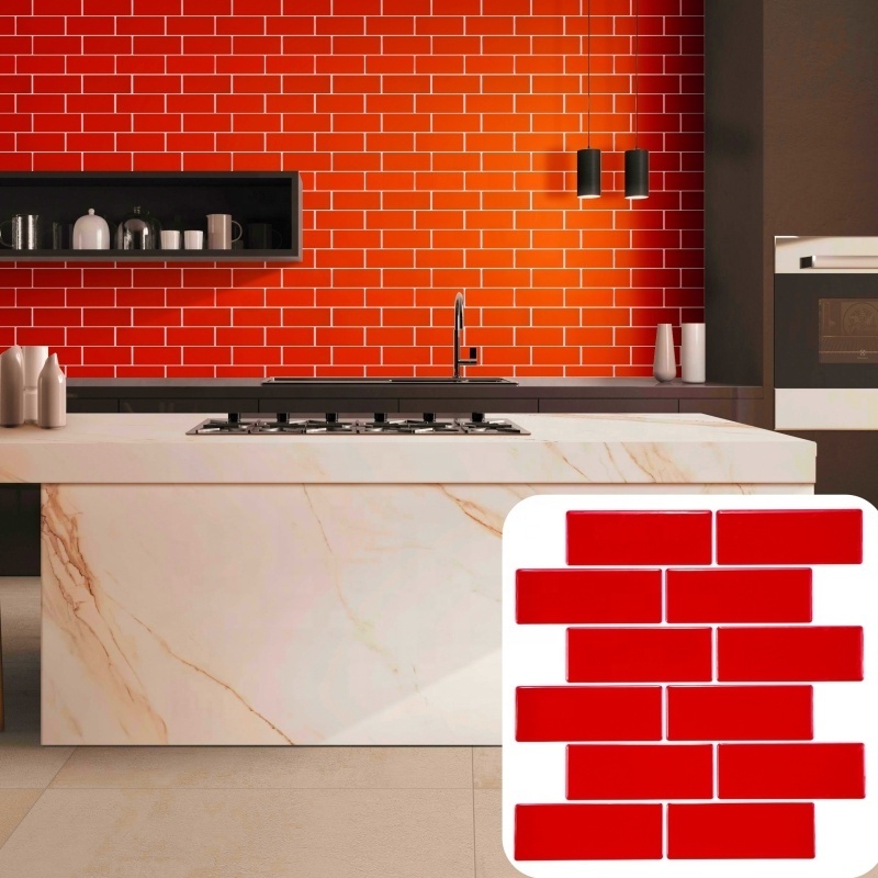 Modern decor self adhesive bathroom red wall sticker peel and stick tile wallpaper 3d wall panel decoration for home Improvement