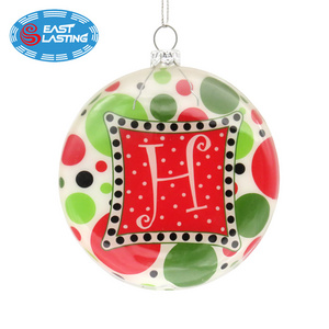 Initial Round Flat Christmas Glass Ball Ornaments, Hanging Xmas Baubles