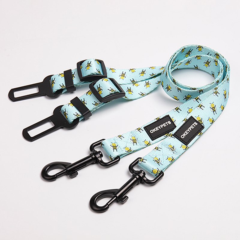 OKEYPETS Pet Supplies Car Dog Seat Belt Sublimation Polyester Strong Webbing Dog Safety Belt Pet Accessories