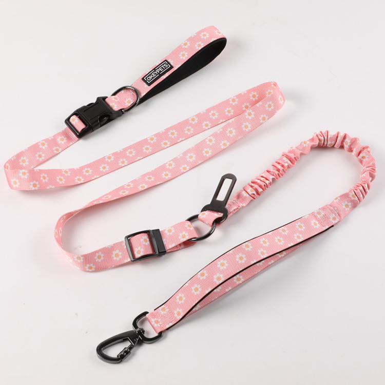 Manufacturer Custom Strong Leash for Large Dogs Multifunctional Nylon Webbing Hand Free Stretch Dog Leash Seat Belt