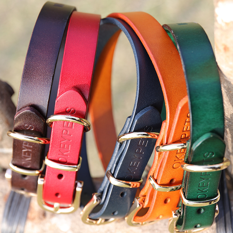 OKEYPETS Bulk Low MOQ Real Genuine Durable Soft Breakaway Premium Leather Dog Training Collar