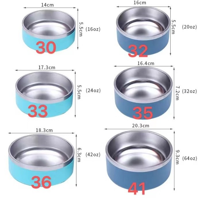 Hot Selling Custom non-slip 32/64oz Pet Feeder Bowls Double Wall Vacuum Insulated Round Stainless Steel Dog Bowl