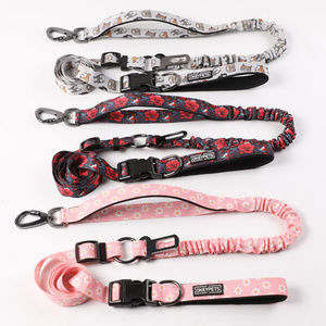 Manufacturer Custom Strong Leash for Large Dogs Multifunctional Nylon Webbing Hand Free Stretch Dog Leash Seat Belt