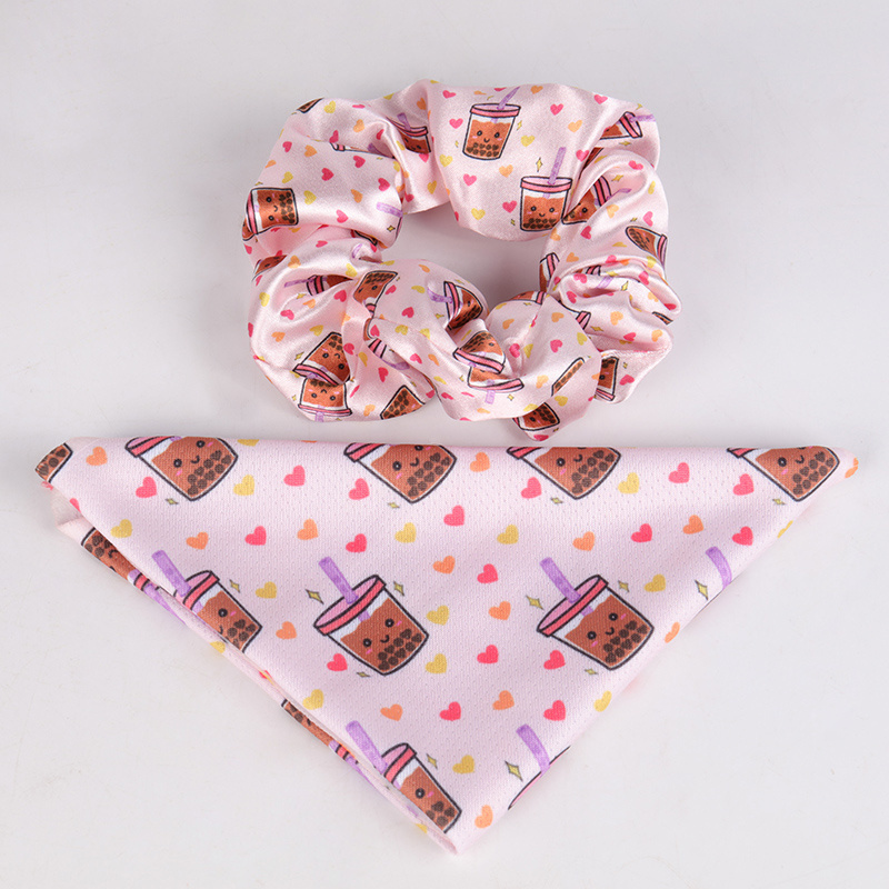 OKEYPETS Wholesale Pet Bandana Scrunchies Hair Ties Matching Style Custom Dog Bandana Matching Headband