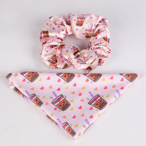 OKEYPETS Wholesale Pet Bandana Scrunchies Hair Ties Matching Style Custom Dog Bandana Matching Headband