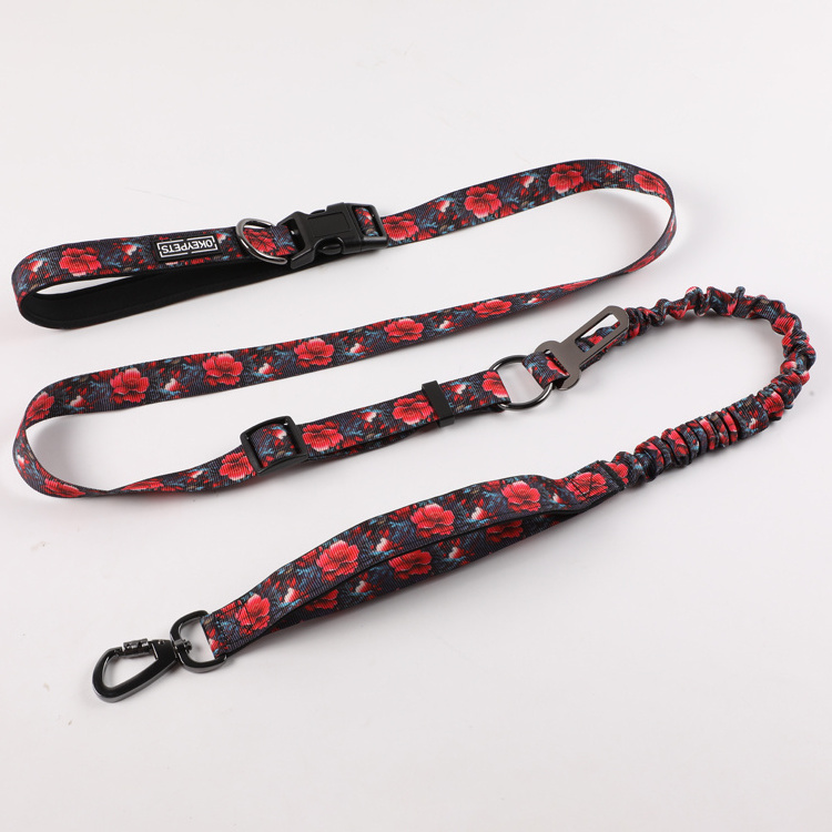 Manufacturer Custom Strong Leash for Large Dogs Multifunctional Nylon Webbing Hand Free Stretch Dog Leash Seat Belt