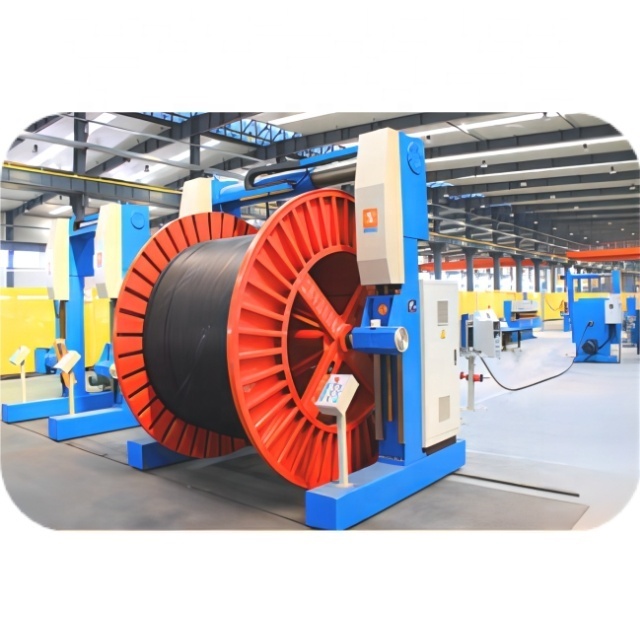 Cable manufacturing wire and cable rewinding/unwinding machine with portal type pay-off and take-up