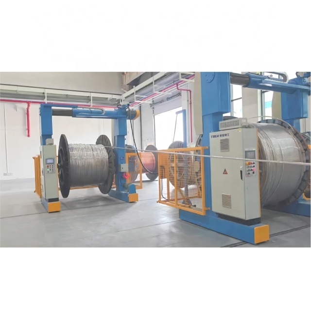 Cable manufacturing wire and cable rewinding/unwinding machine with portal type pay-off and take-up