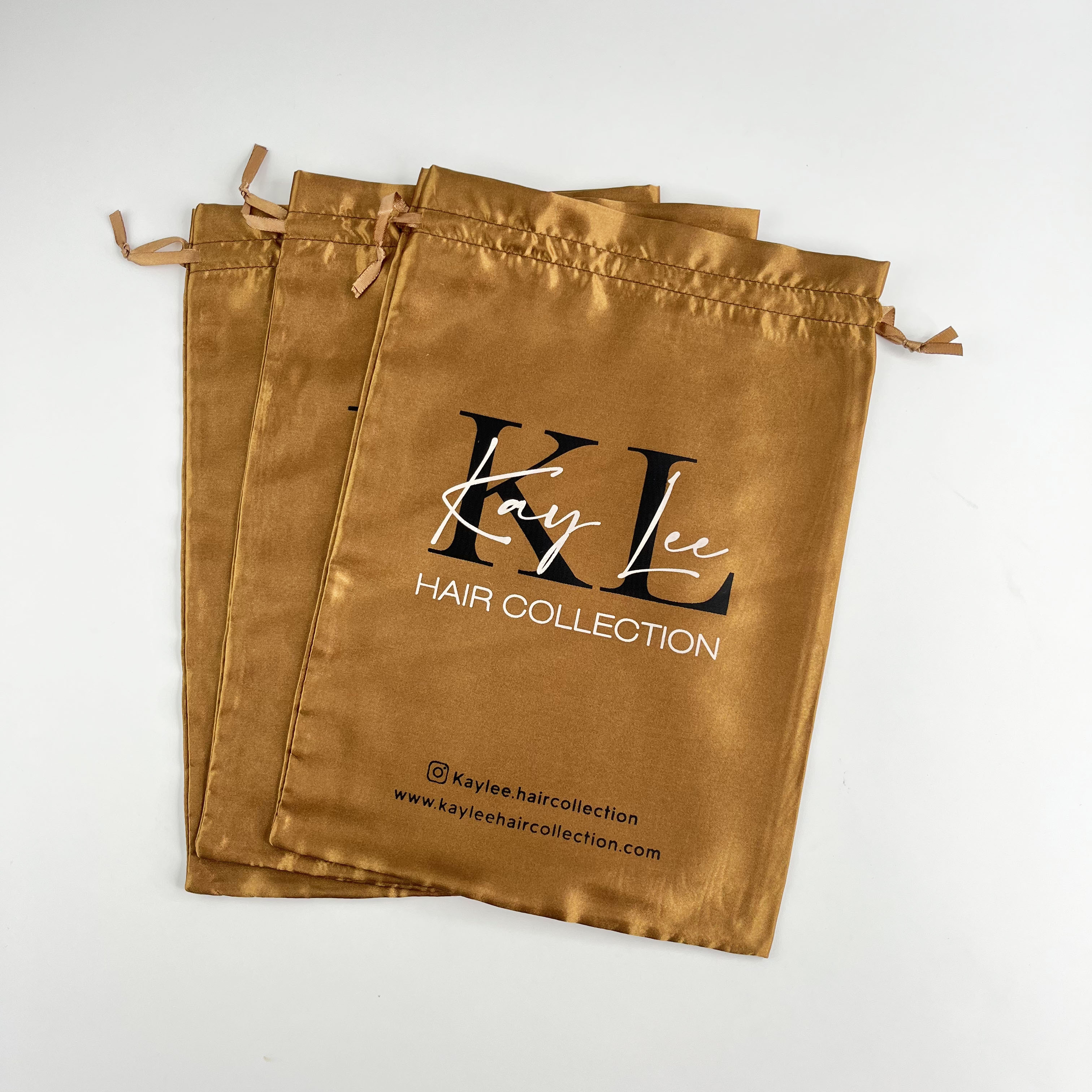 Custom Printed Small Silk Drawstring Bags Brown Satin Pouch For Hair Packaging