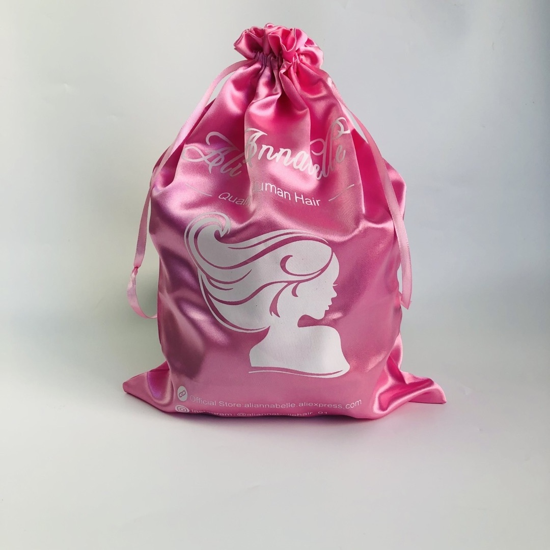 20pcs luxury wholesale Custom logo silk drawstring satin bags for wig packaging/oem Packaging bags