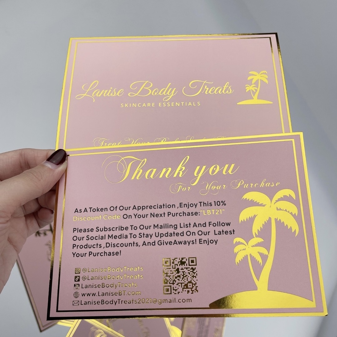 Custom colorful gold foil paper thank you cards with logo thank you business card printing