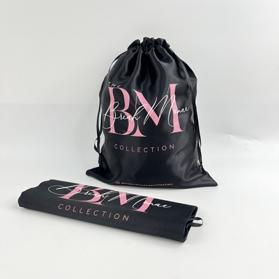 High quality soft fabric silk satin packaging bag custom logo drawstring satin bundle bags for wig hair extension